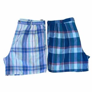 TWO Pairs Vtg Trimingham's Bermuda 100% Cotton Madras Men's Shorts Sz 44 Unlined